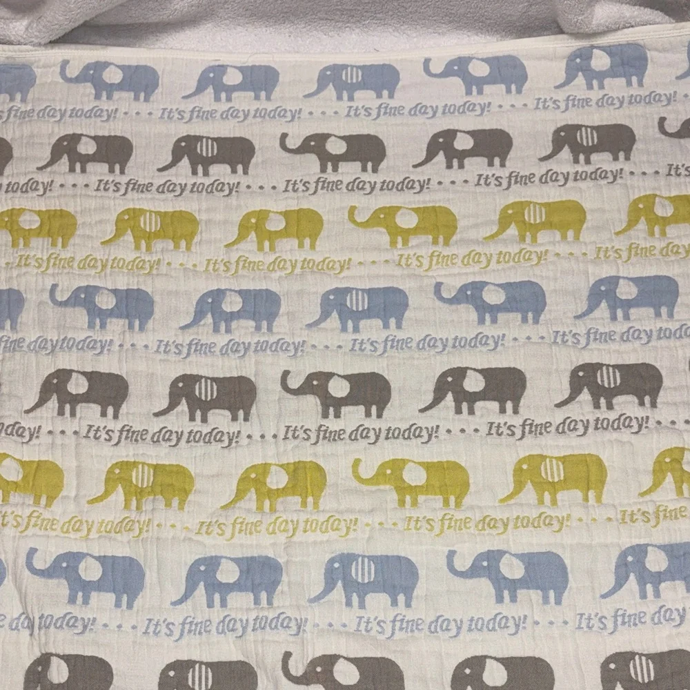 Elephant cotton muslin crib blanket “it’s a fine day” unisex